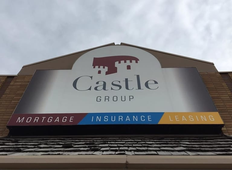 Image of the exterior sign at the Castle Mortgage Broker offices on Pembina Highway in Winnipeg Manitoba